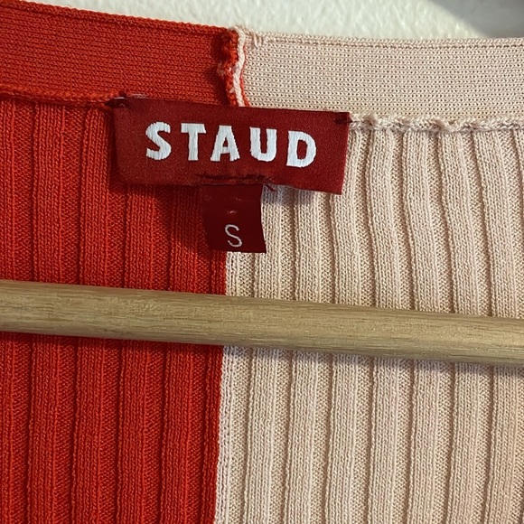 Staud Cargo Sweater Colorblock Cardigan Women’s Size Small Ribbed Orange Peach - Picture 6 of 8